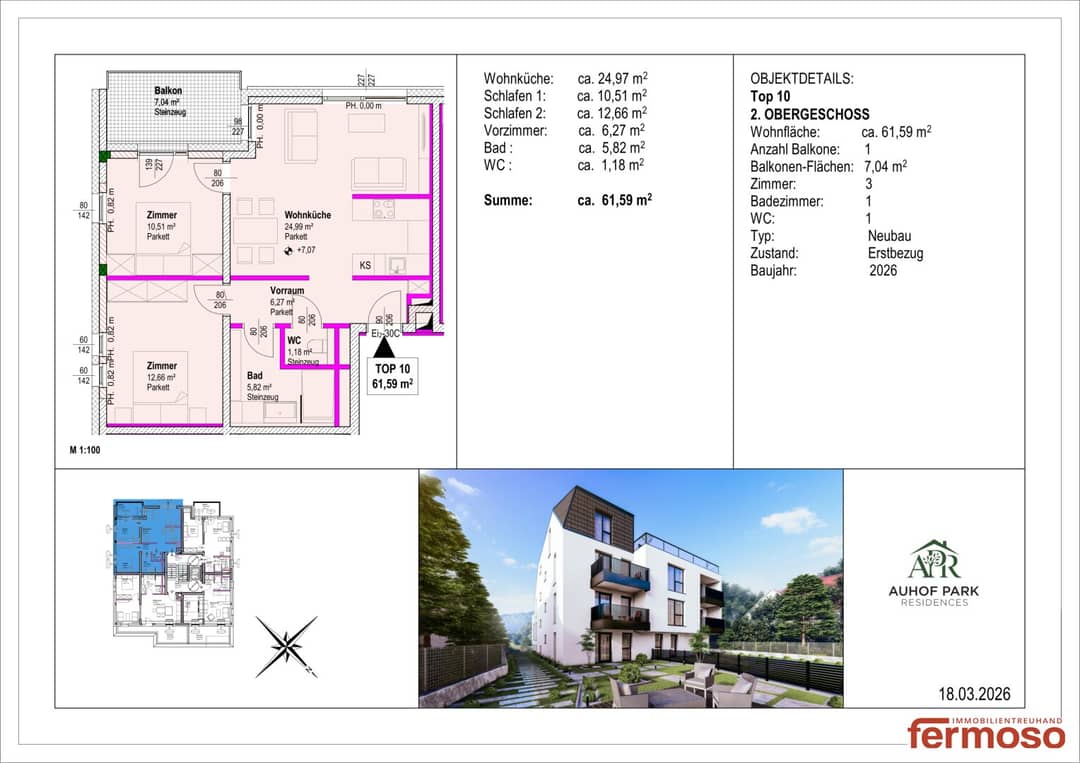 Helle 3 Zimmer Wohnung mit Balkon im Grünen