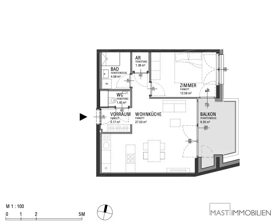 New build apartment with balcony and courtyard orientation
