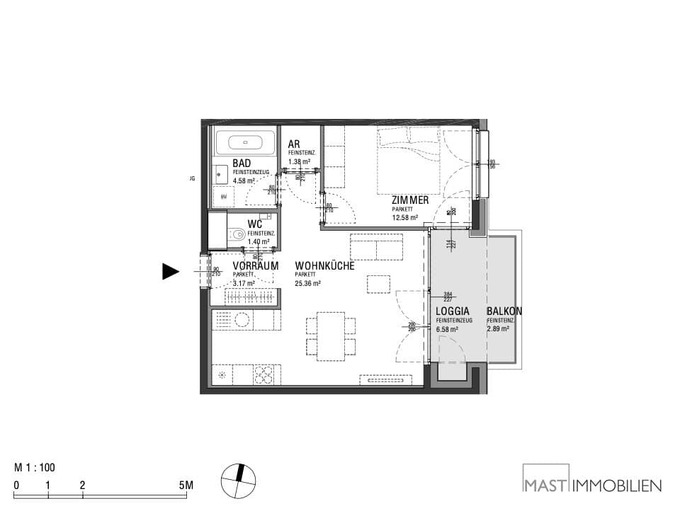 New build apartment with balcony and loggia