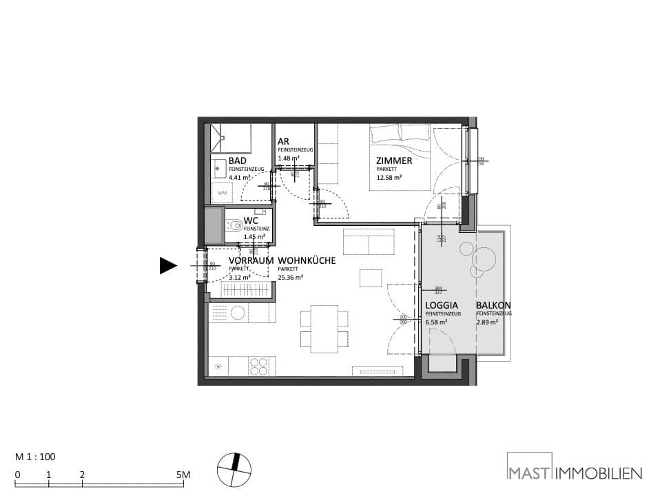 New build apartment with balcony and loggia in central location