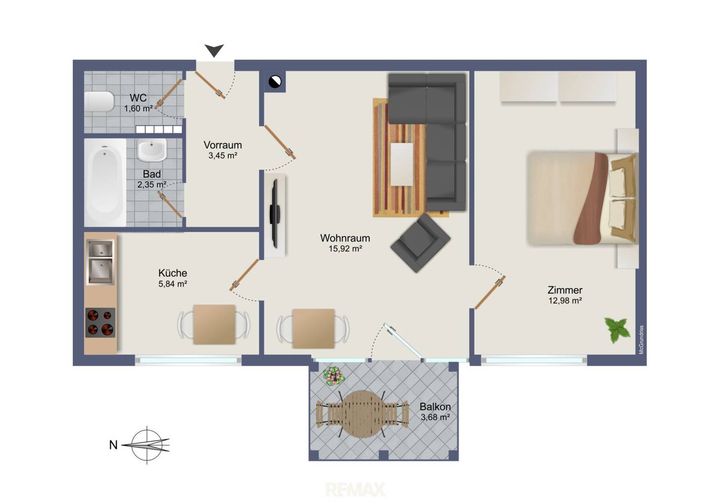 Bright 2 Room Apartment with West Facing Balcony in Eggenberg