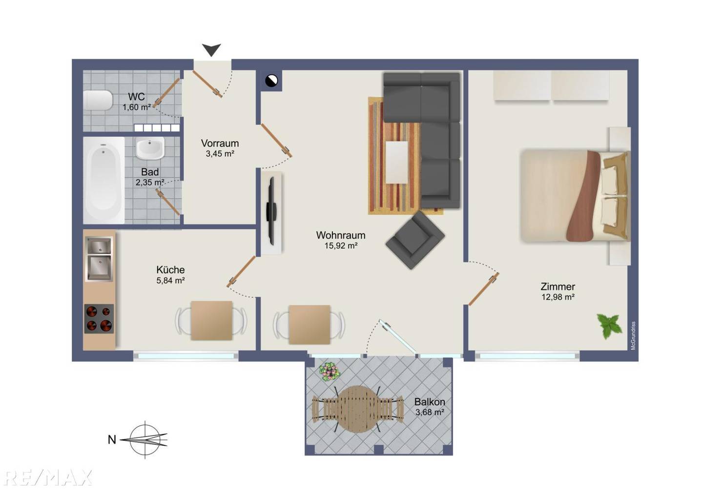 Bright 2 Room Apartment with West Balcony and Courtyard View