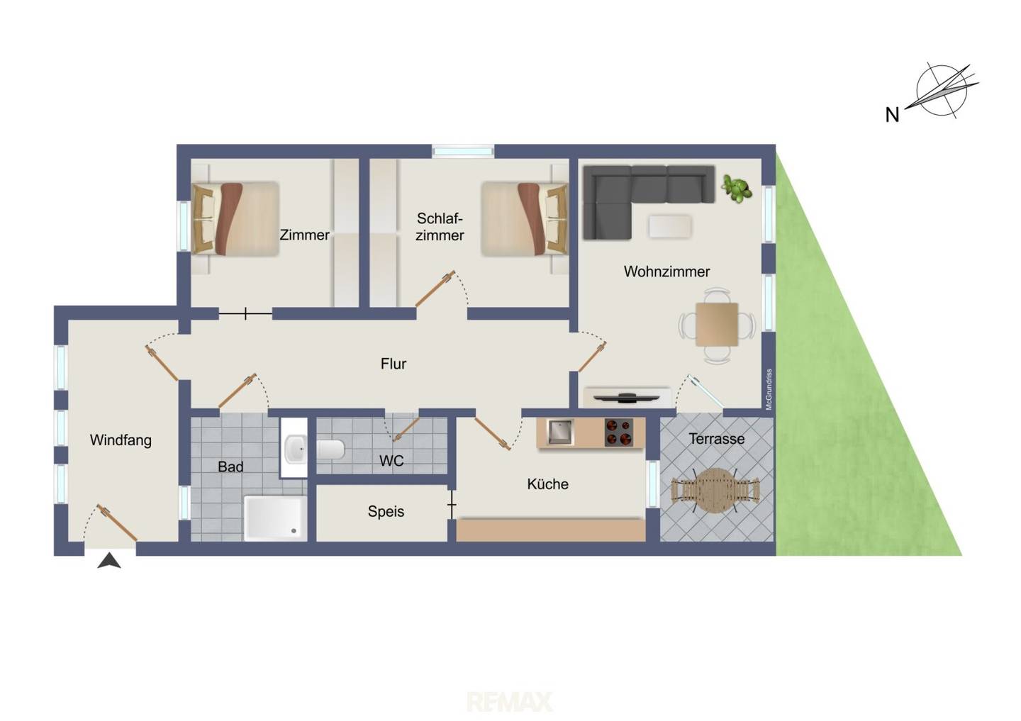 Garden apartment with terrace and underground parking in quiet location