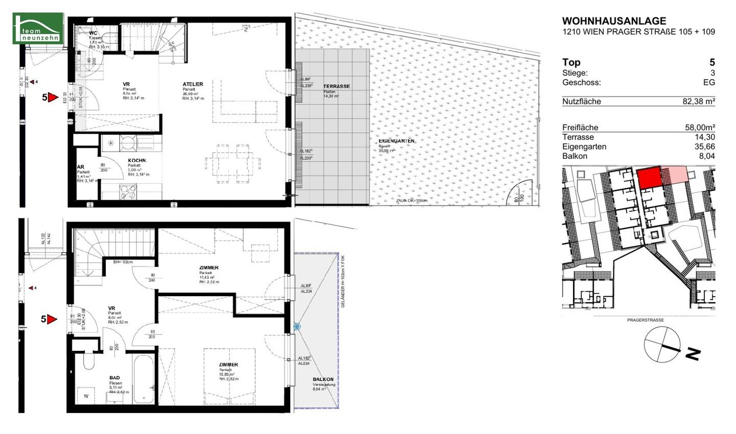 Modern maisonette apartment with garden terrace and balcony