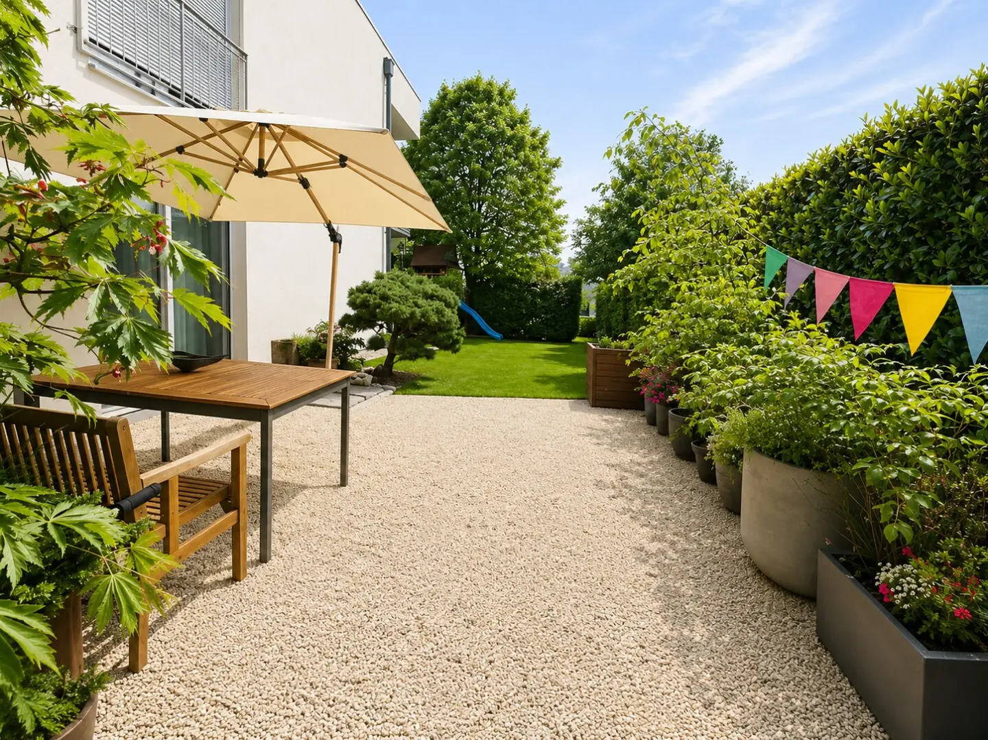 Modern garden apartment with large garden and all-day sun
