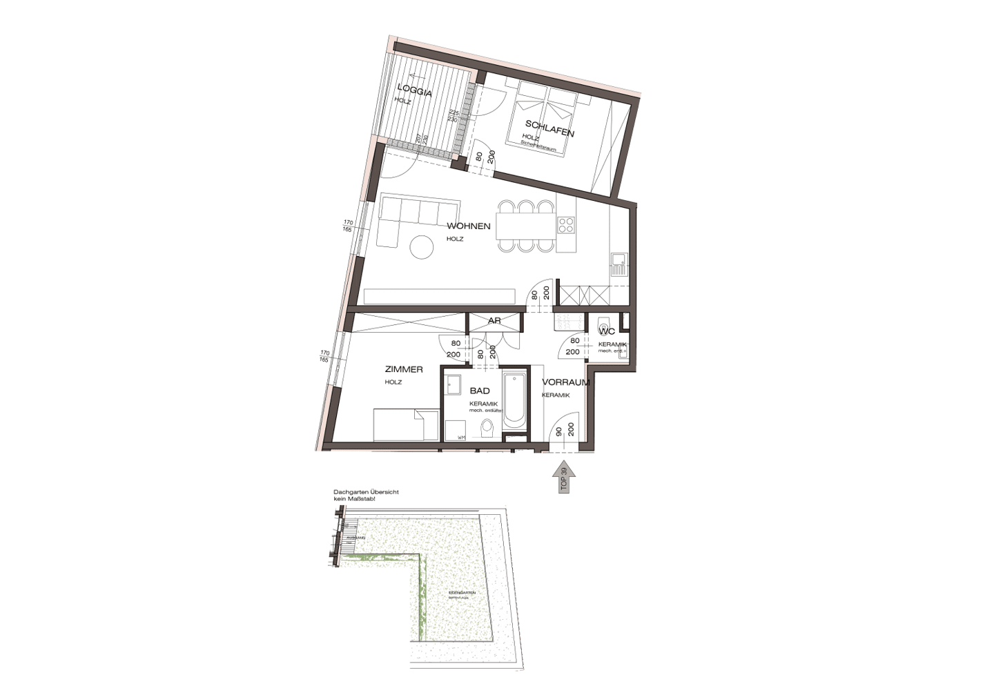 Dachgeschosswohnung mit Südwest Loggia und Dachgarten