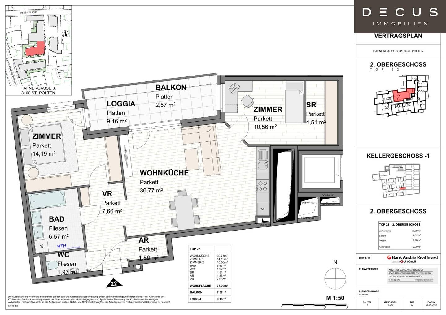 Apartment with balcony and loggia right at the town hall square