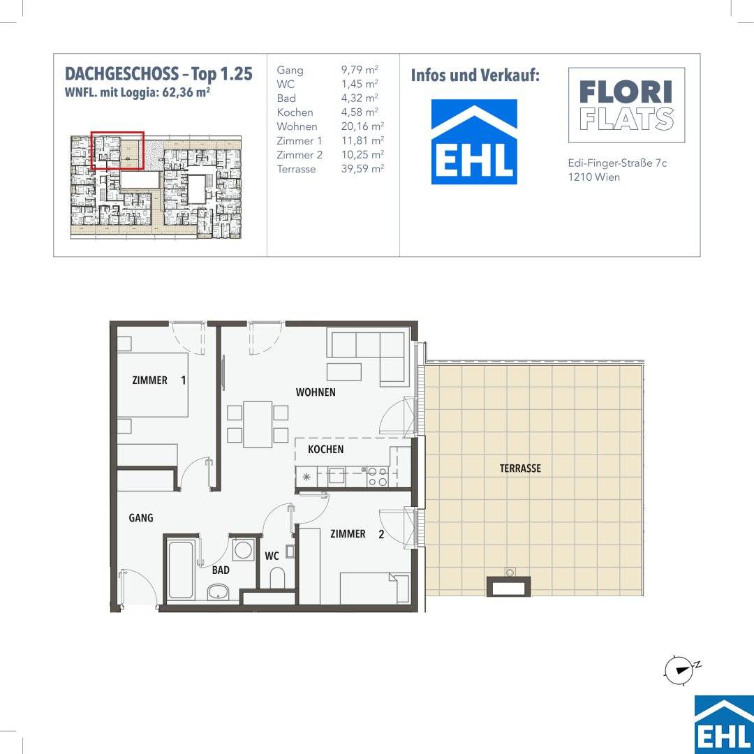 Dachgeschosswohnung mit großer Dachterrasse und Grünblick in Stammersdorf