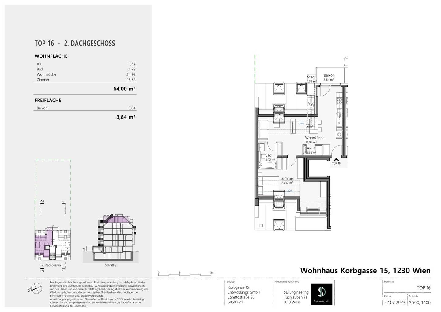 Bright top floor apartment with balcony and shared garden