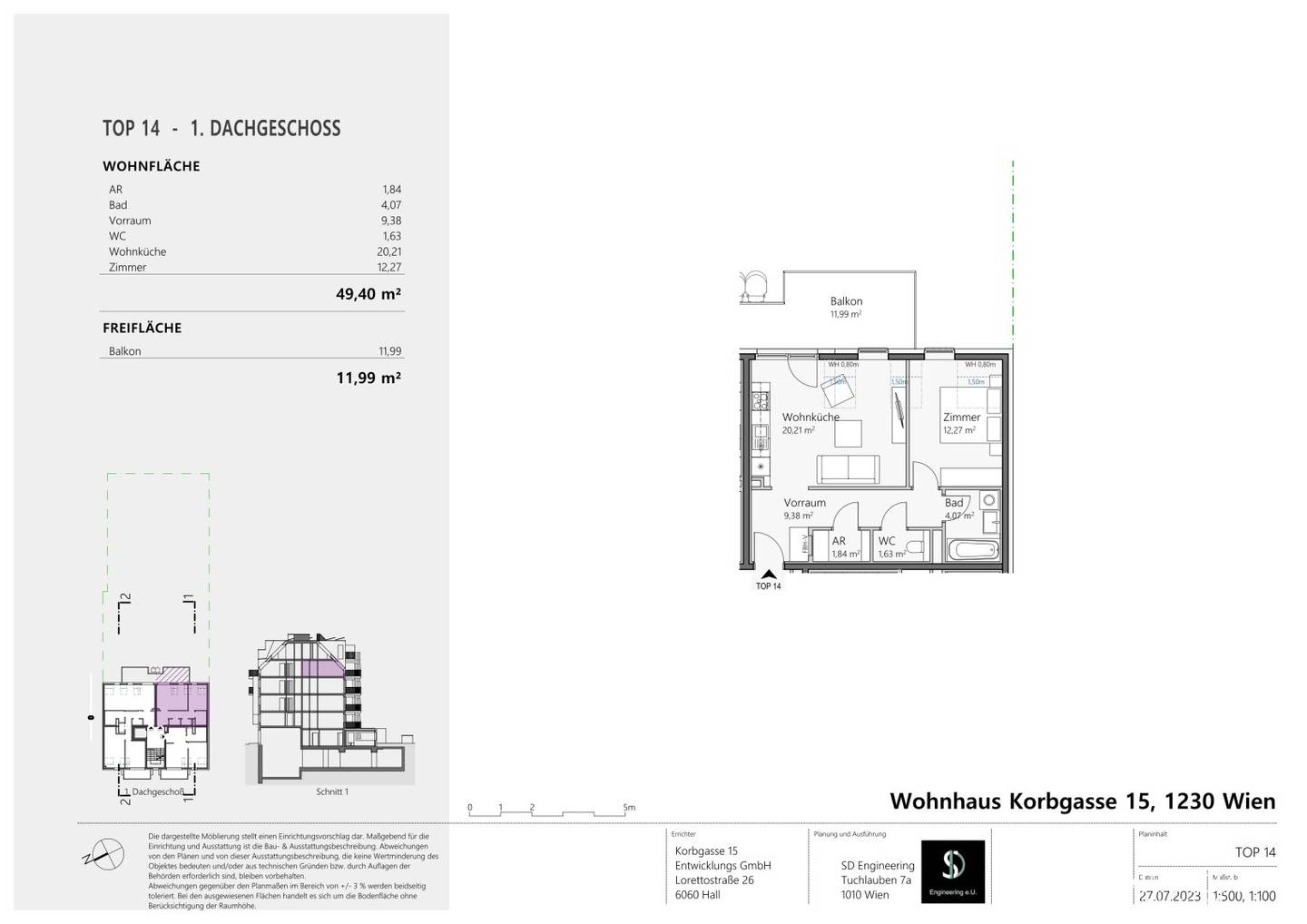 Dachgeschosswohnung mit Balkon und Südostausrichtung