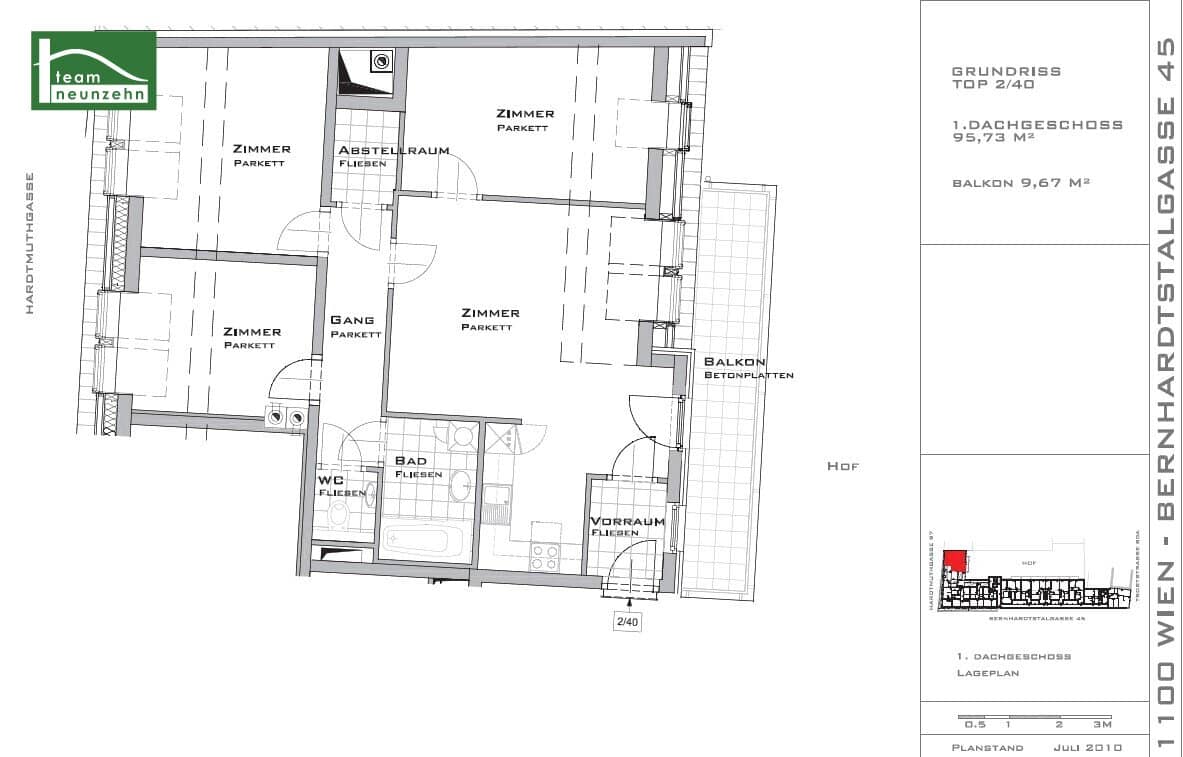 Helle Wohnung mit Balkon in Innenhoflage