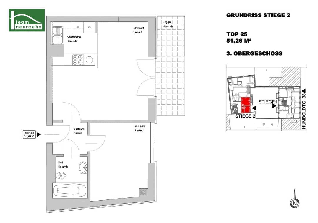 Helle 2 Zimmer Wohnung mit Loggia zum Innenhof