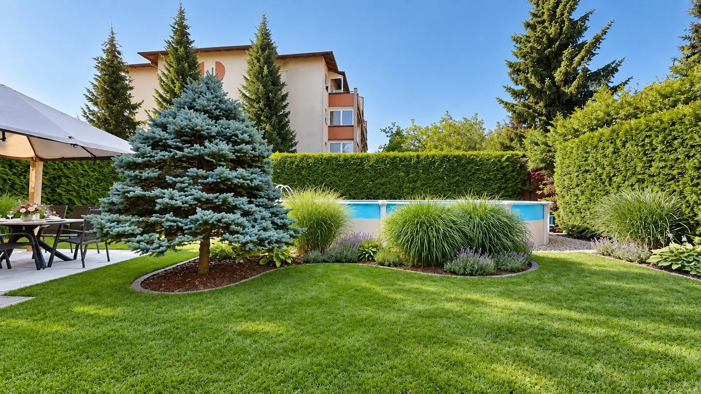 Homey feel in Viktring: 4-room apartment with approx. 450 m² private garden, own pool and underground parking included?Please note: The question mark should not be included in the title; corrected version below. Here's the corrected English title: