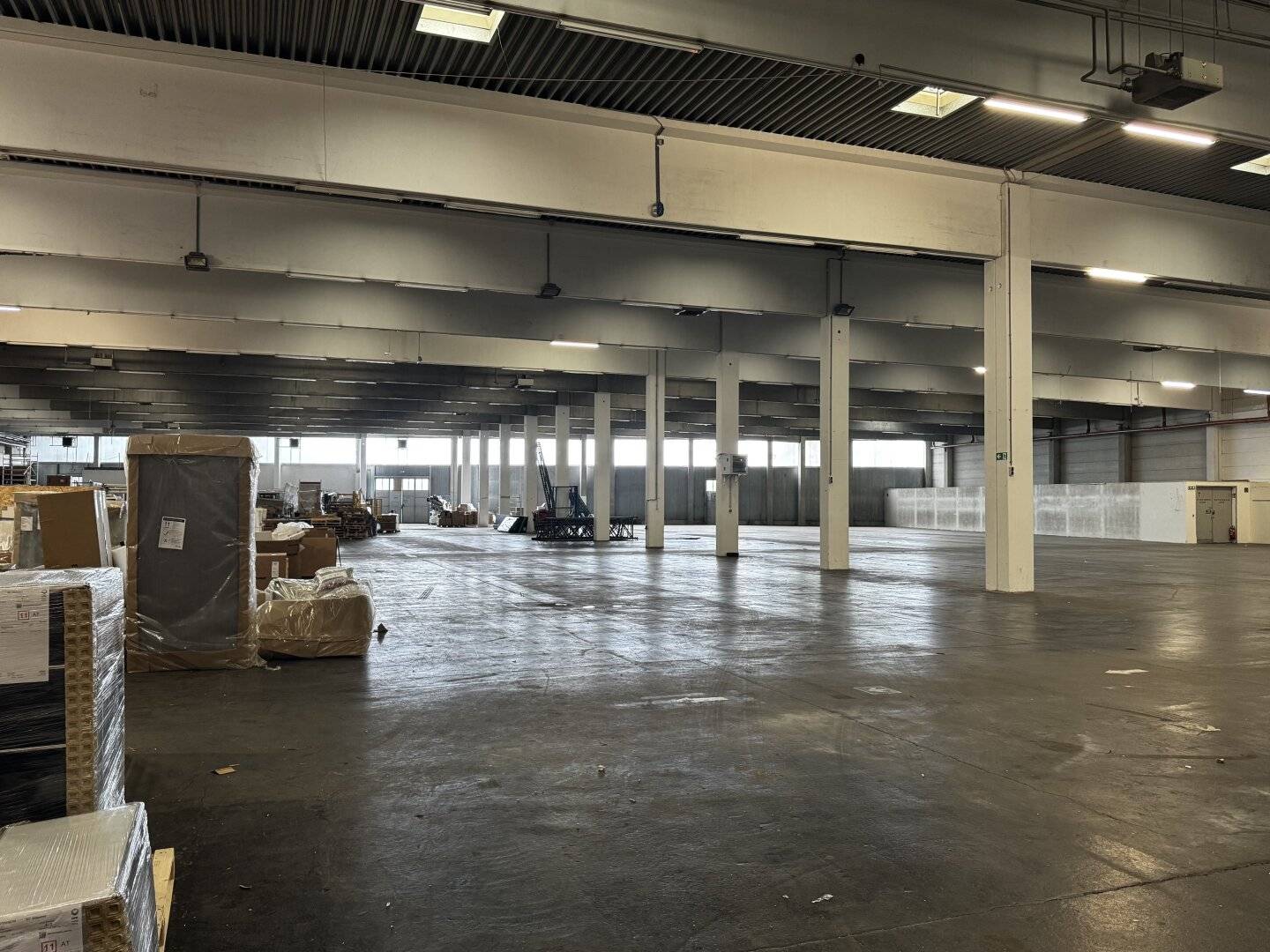 Modern warehouse with ground level truck access and parking spaces