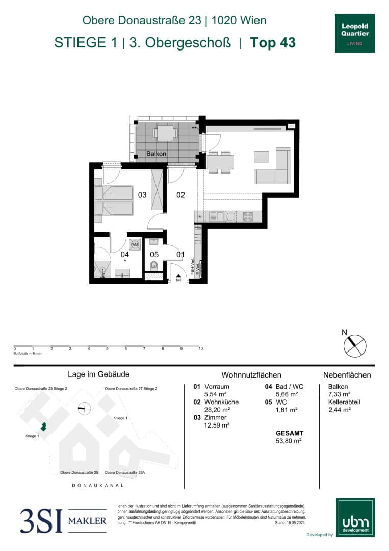 Bright new build apartment with balcony near Augarten