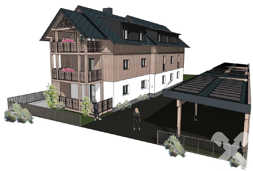 Gartenwohnung mit überdachter Terrasse und Grimmingblick