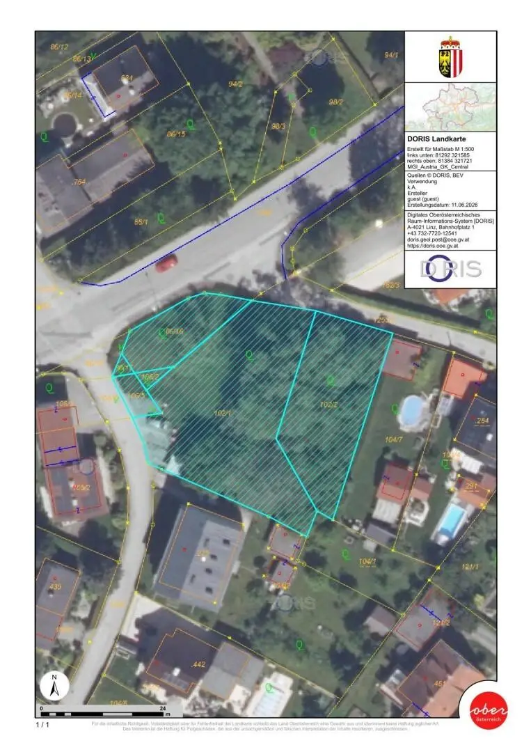 Building land with tree cover in sunny location