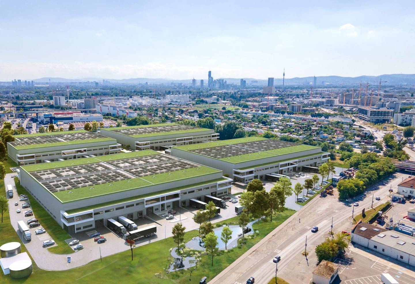 Logistics spaces with photovoltaic system and district heating