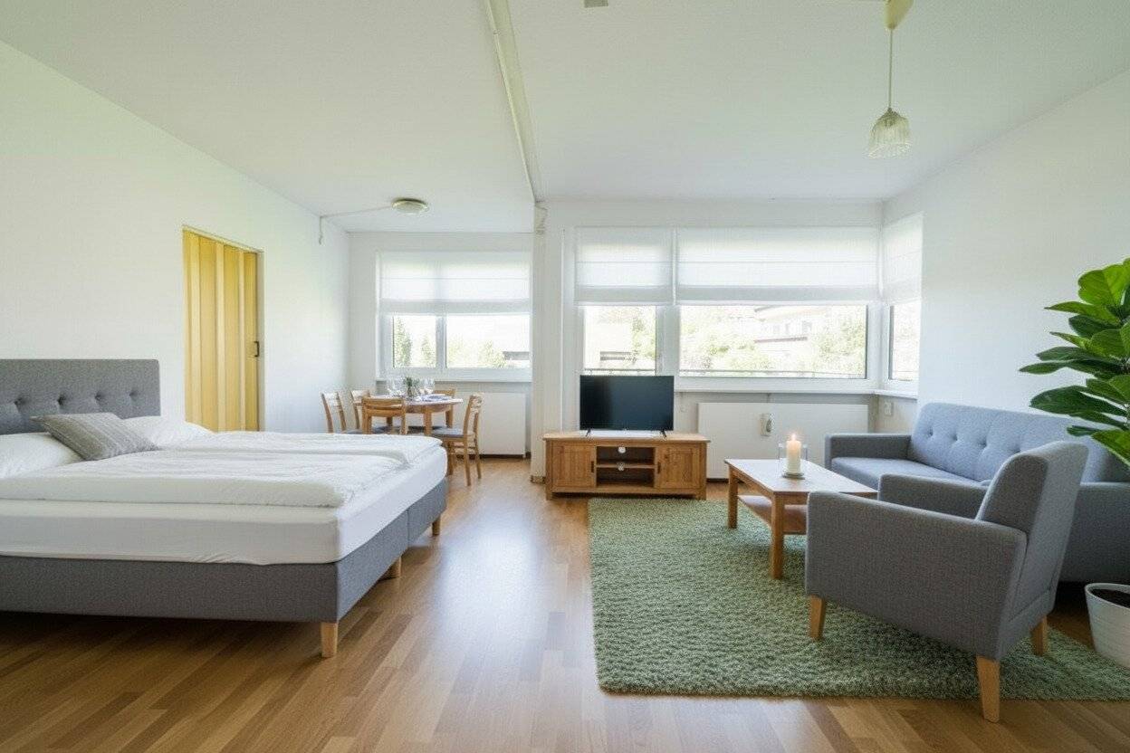 Bright Garçonnière with West-Facing Balcony and Open View