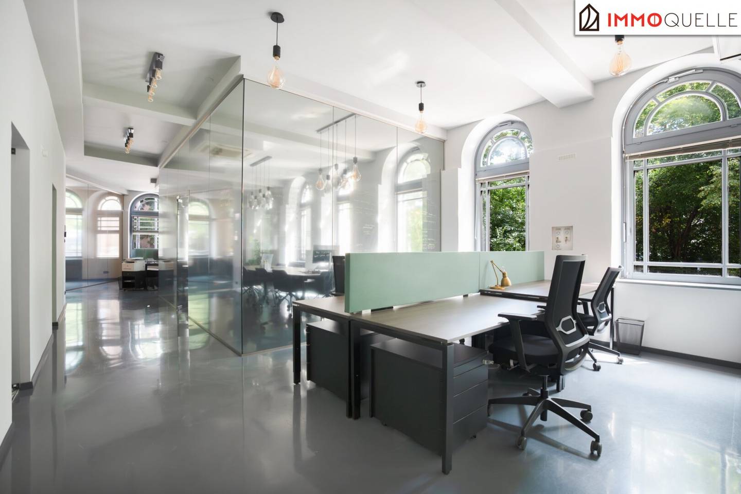 Modernized commercial space with open hall and basement storage