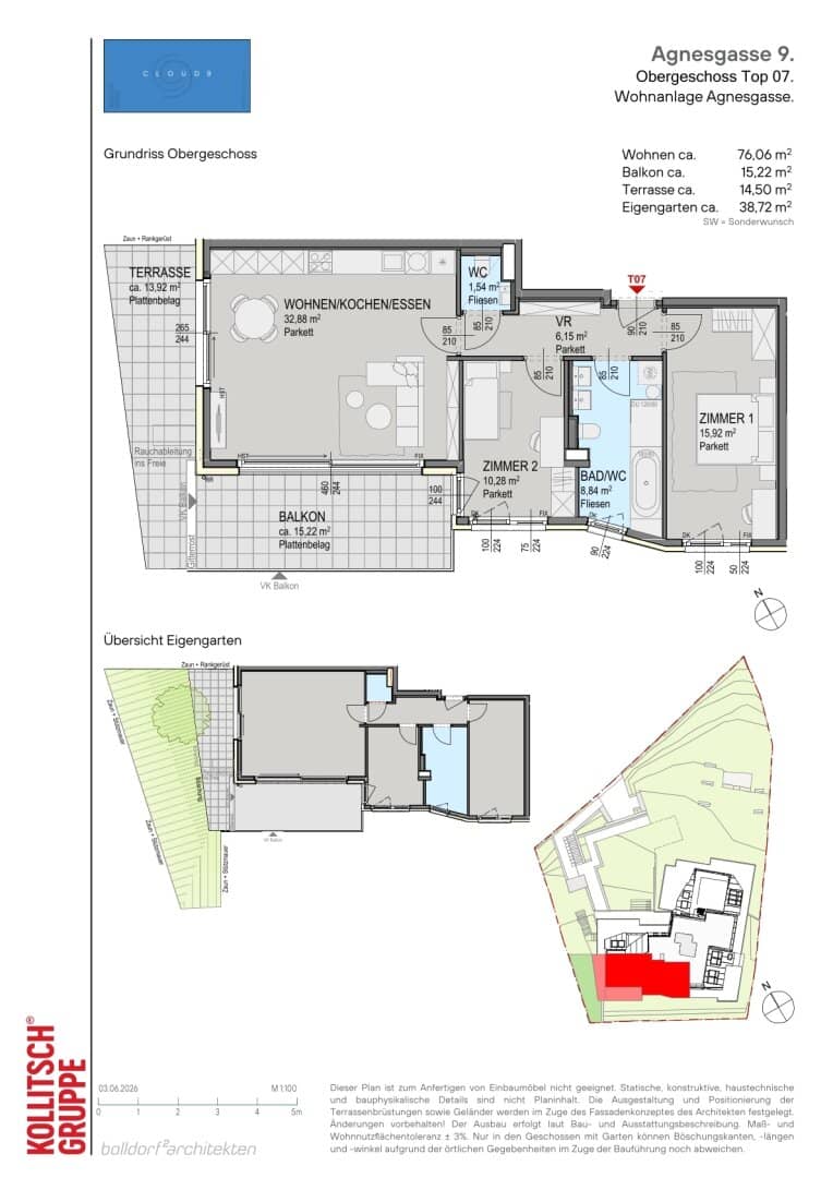 Neubauwohnung mit Terrasse und Gartenblick in Sievering