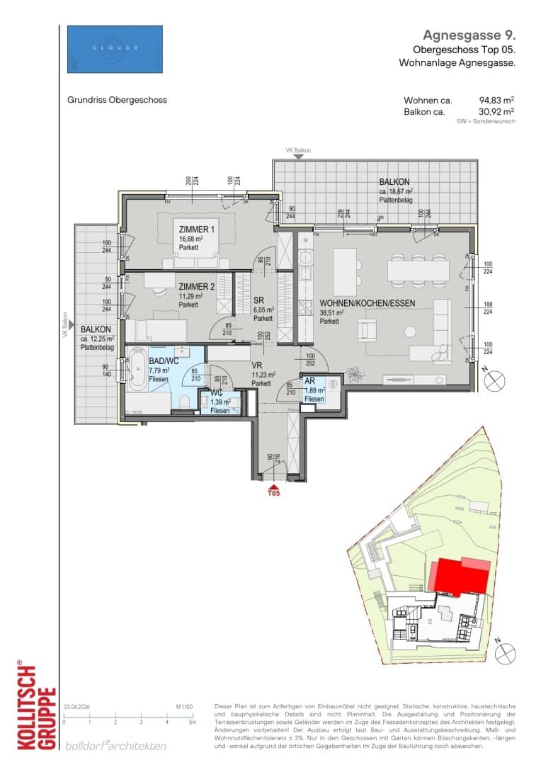 Neubauwohnung mit Balkon und Dachterrasse in Sievering