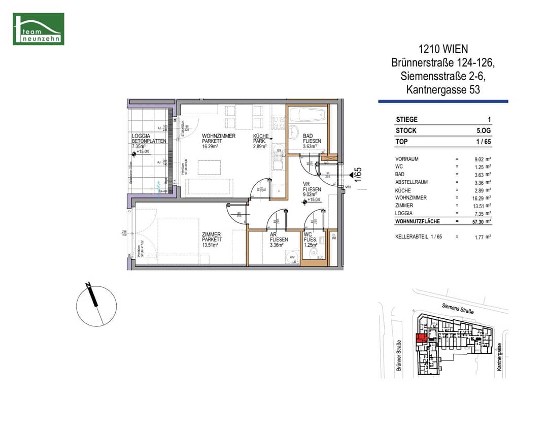 Neubauwohnung mit Loggia und Parkett in Floridsdorf