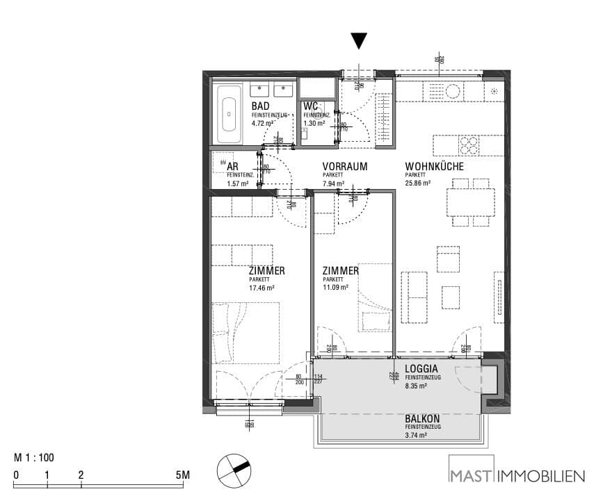 Familienwohnung mit Balkon und Loggia in Neubau beim Hauptbahnhof