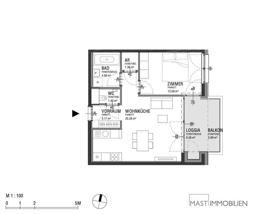 New build apartment with balcony and loggia near main station