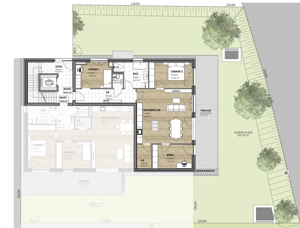 Ground floor apartment with garden and mountain view
