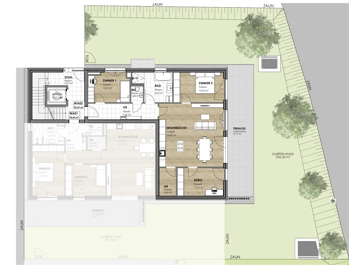 Ground floor apartment with garden and mountain view
