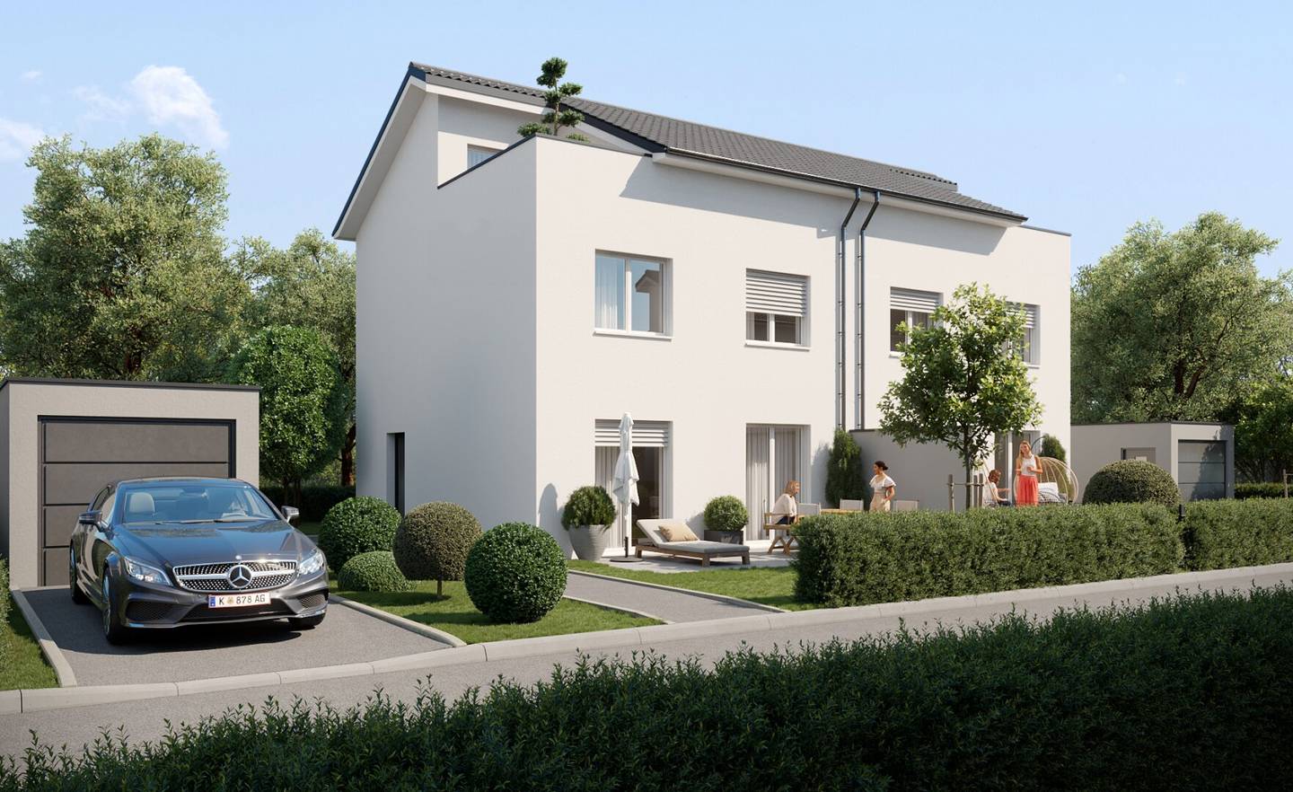 Row house with rooftop terrace and garage in sunny quiet location