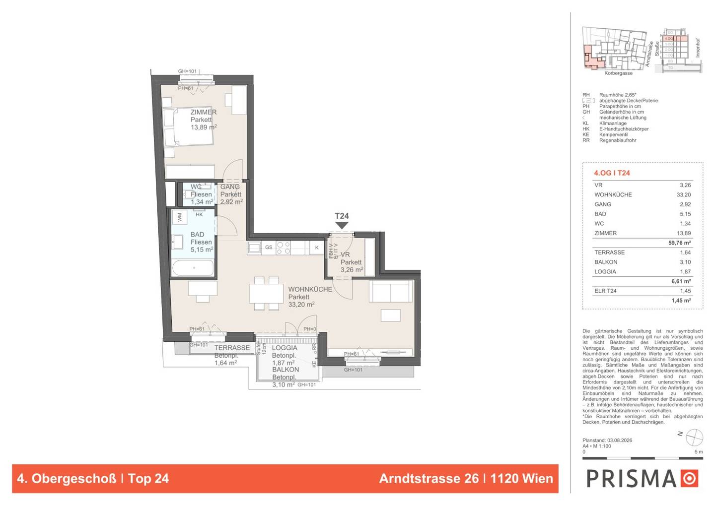 Bright apartment with balcony and loggia in Meidling