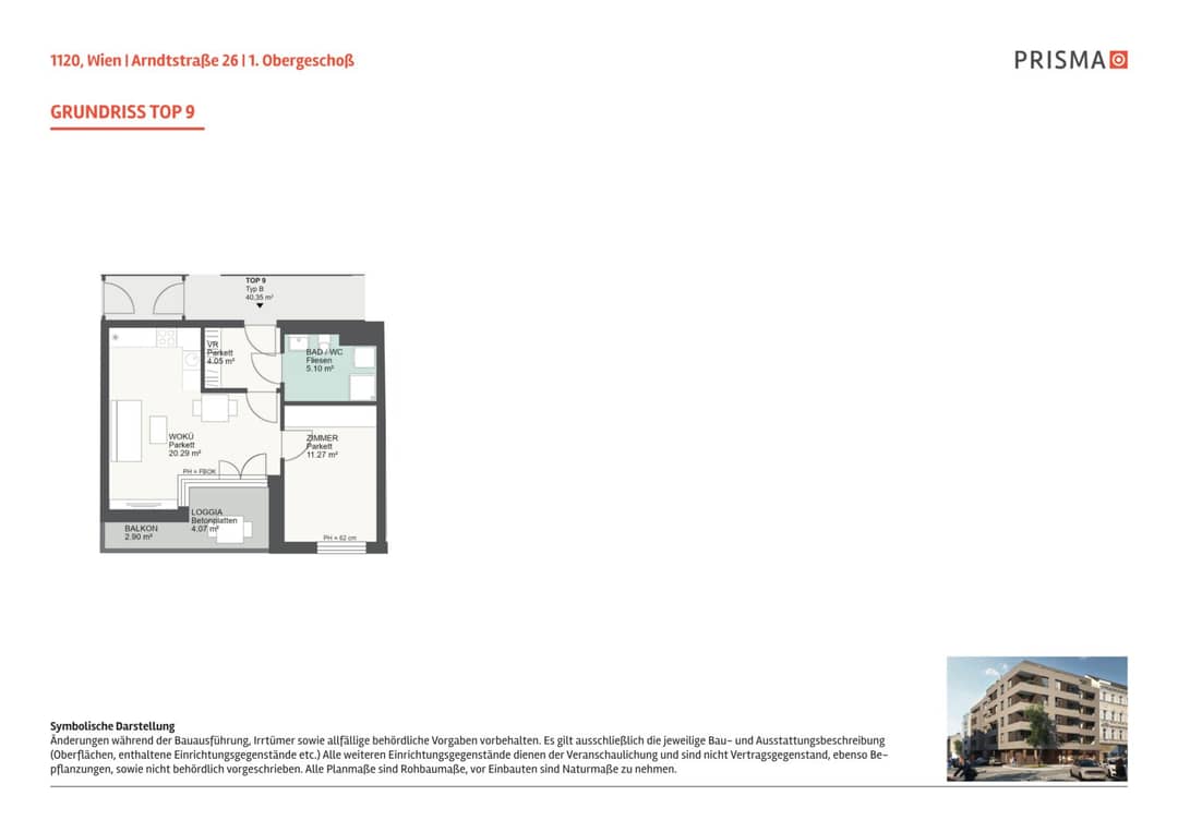 Wohnung mit Loggia und Parkett in Meidling