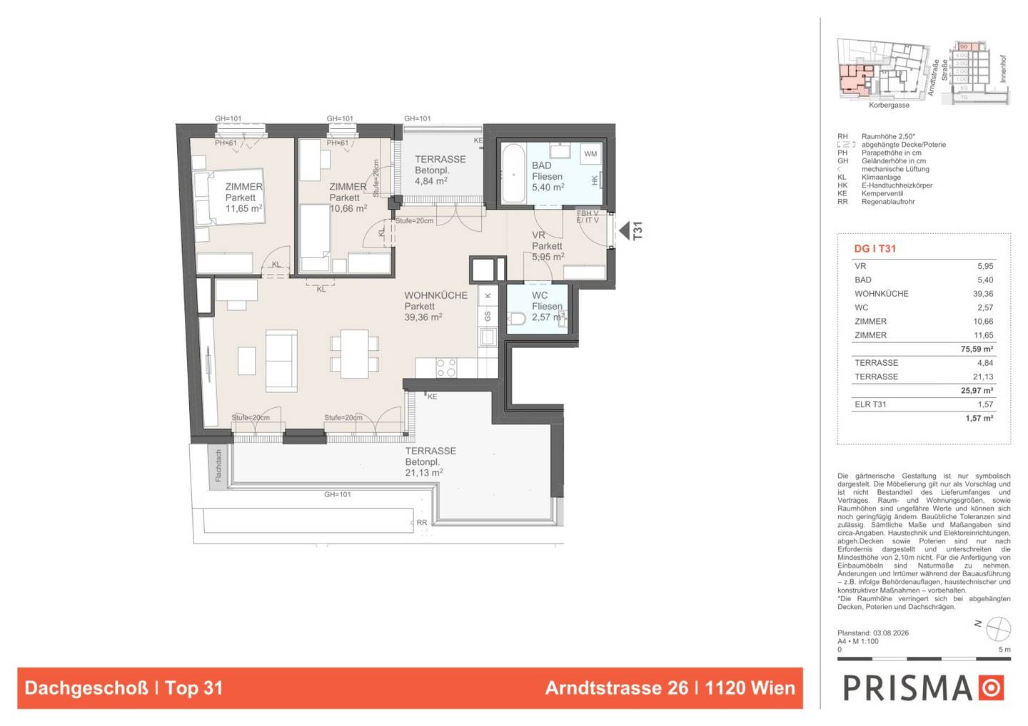 Penthouse Apartment with Two Terraces and Open Kitchen