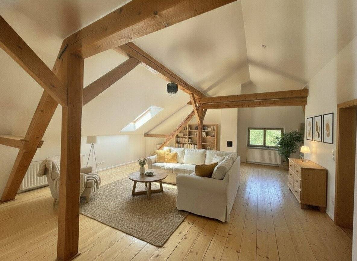 Loft apartment with parquet and fitted kitchen in a green quiet location