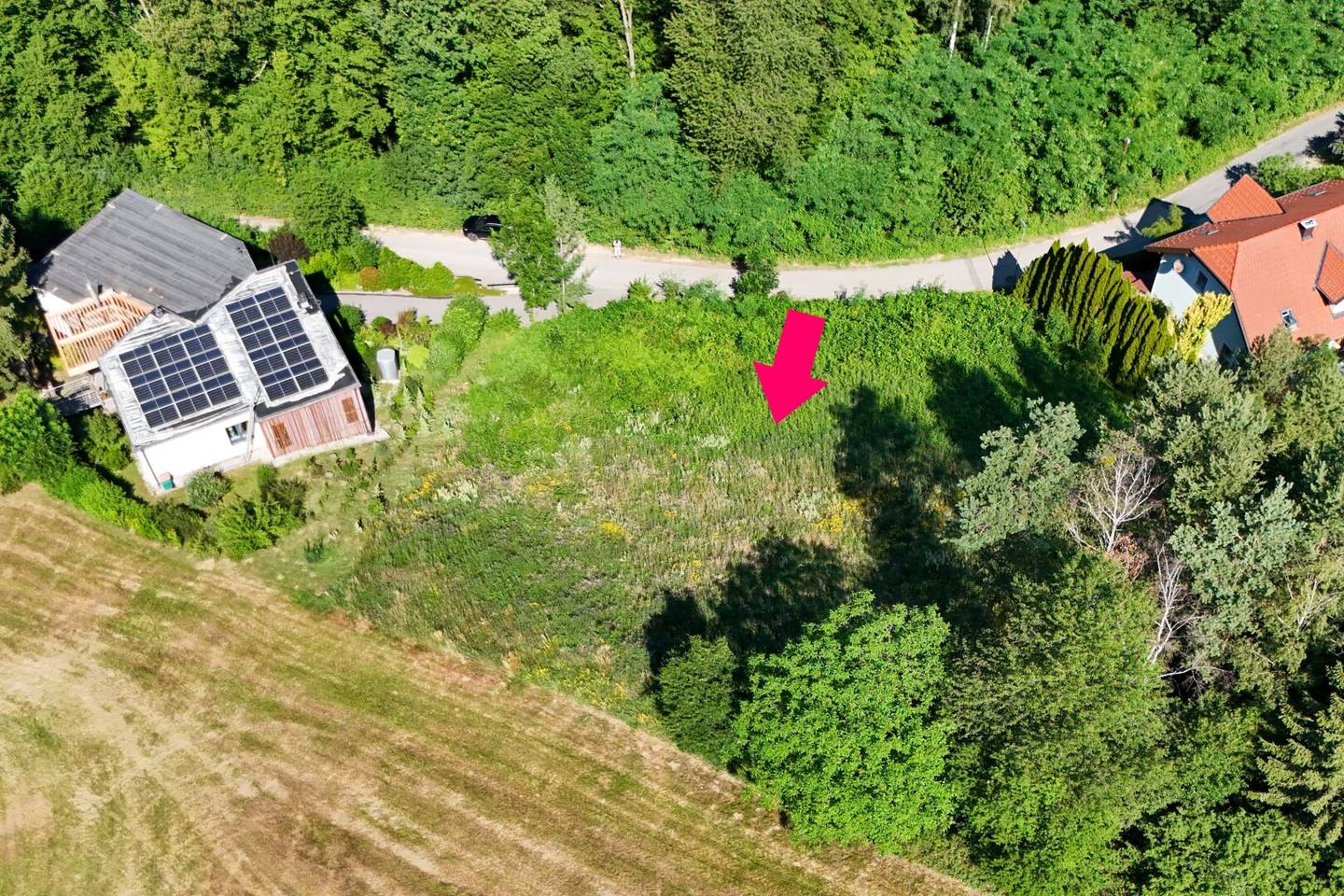 Sonnenhang Baugrundstück mit Grünblick am Waldrand