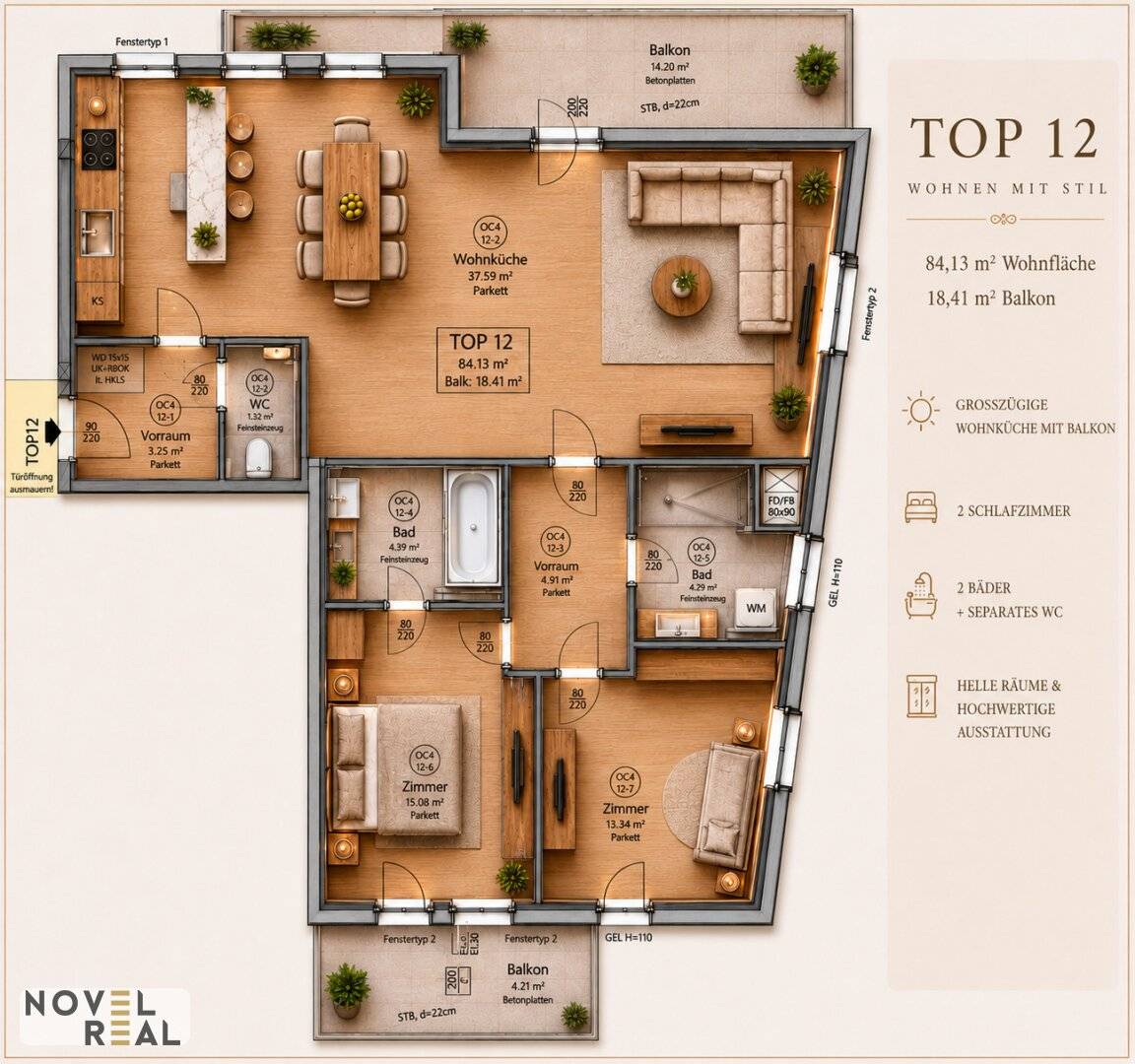 Neubauwohnung mit Terrasse und Balkon nahe Mariahilfer Straße