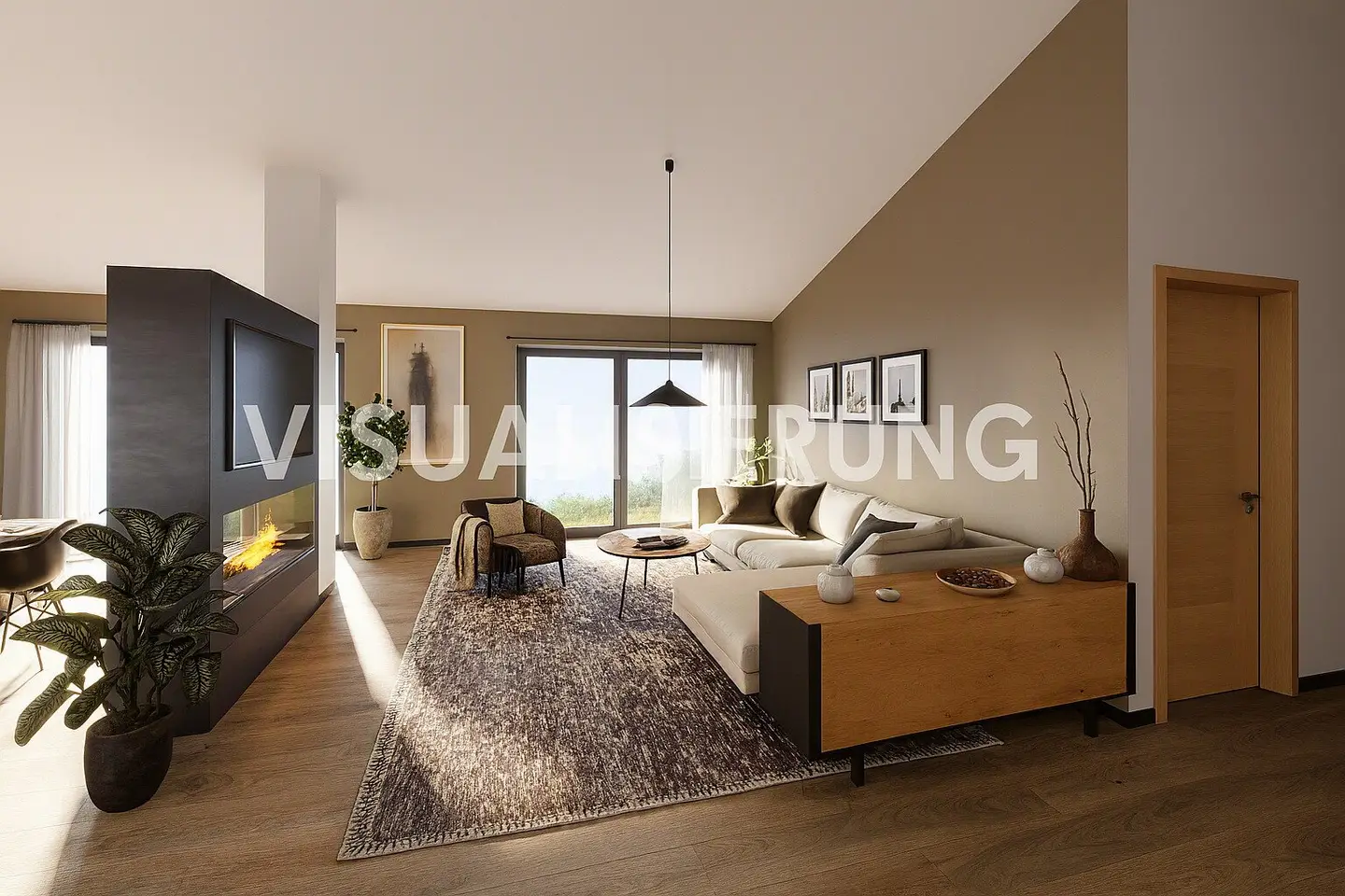 Penthouse apartment with fireplace balcony and mountain view