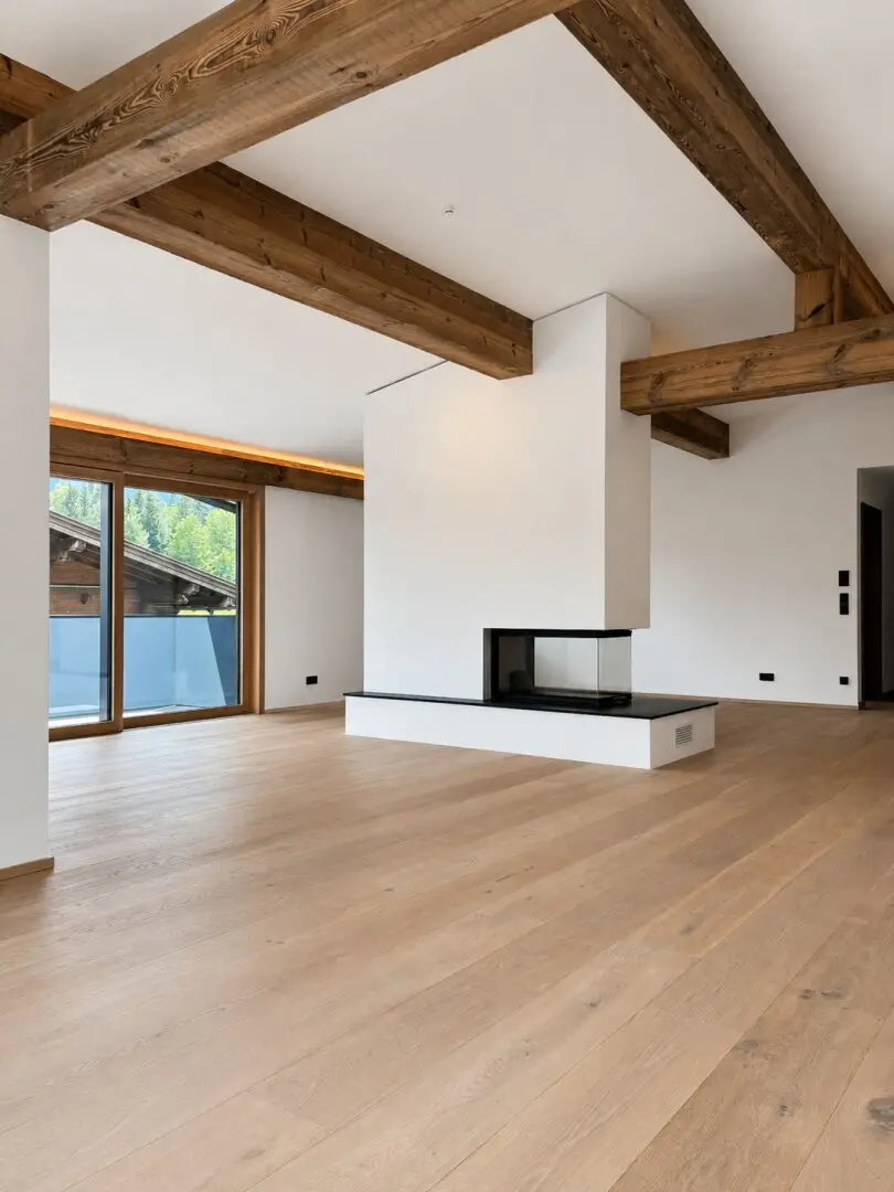 Penthouse apartment with fireplace balcony and mountain view