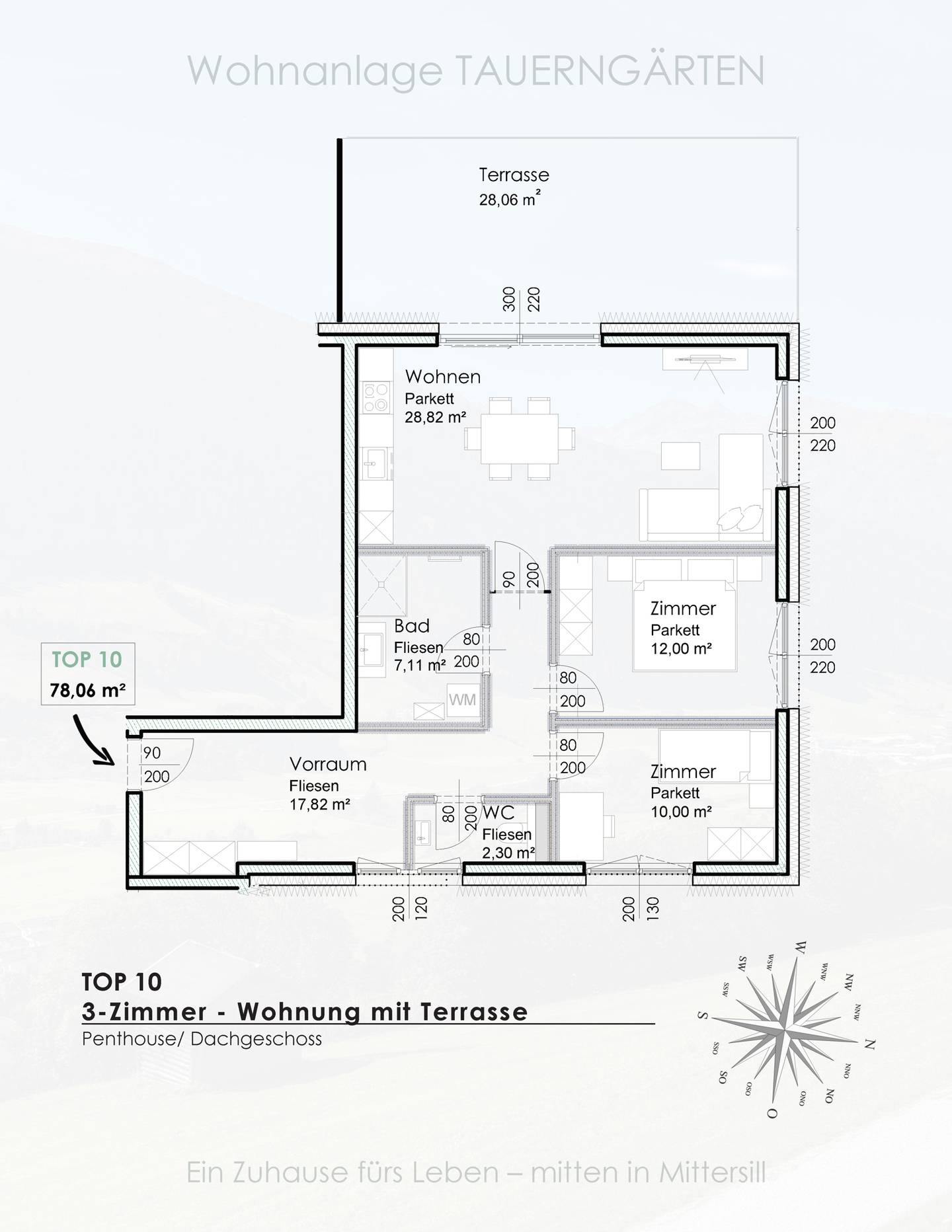 Penthouse with Terrace and Mountain View in Central Location