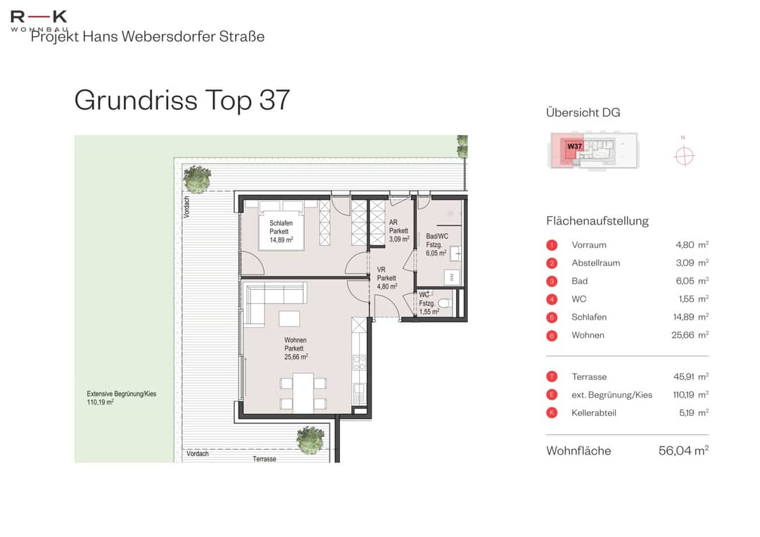 Penthouse apartment with large terrace and underground parking