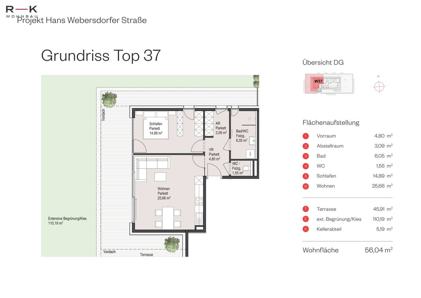 Penthouse apartment with large terrace and underground parking