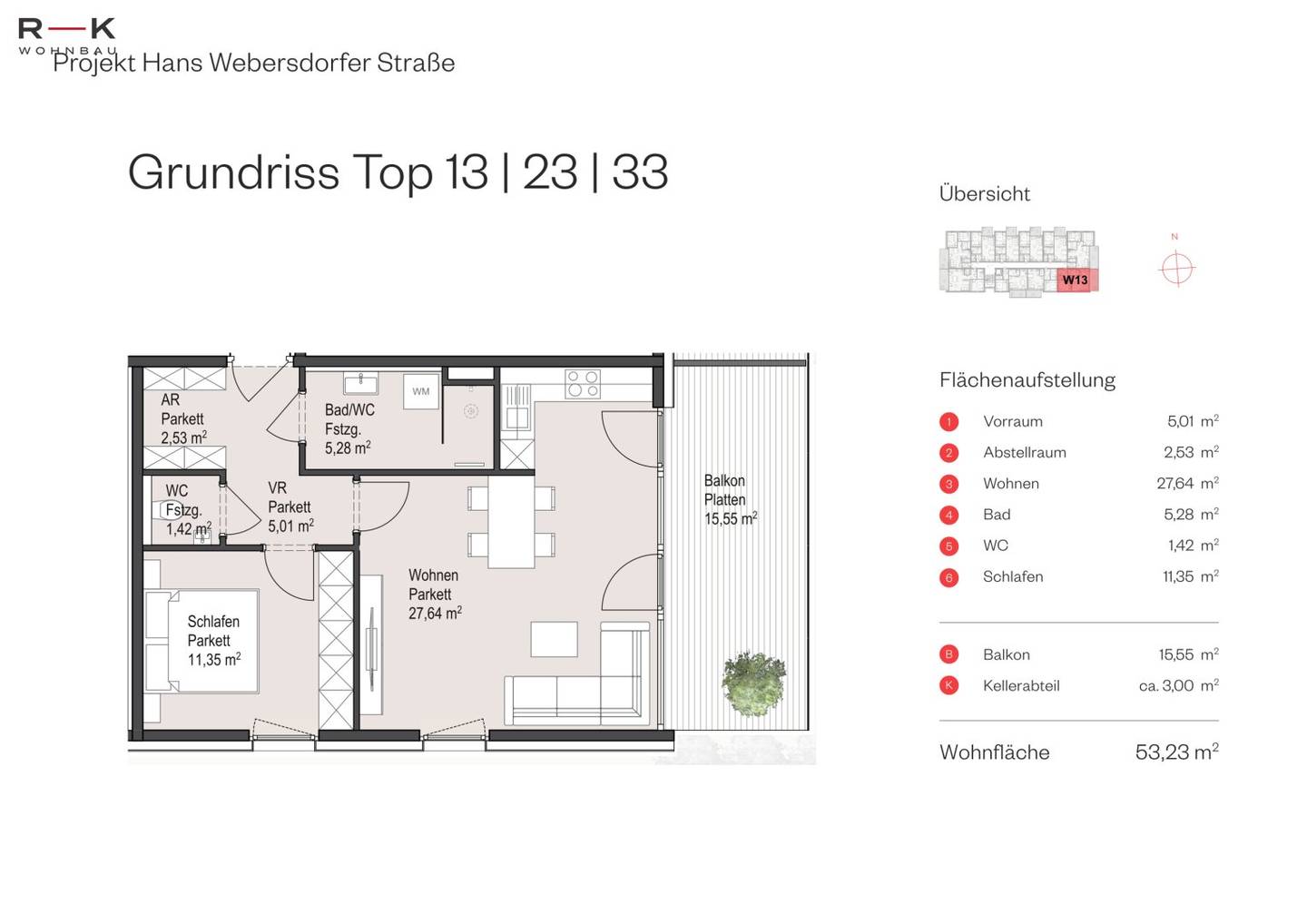 New build apartment with balcony in quiet side street