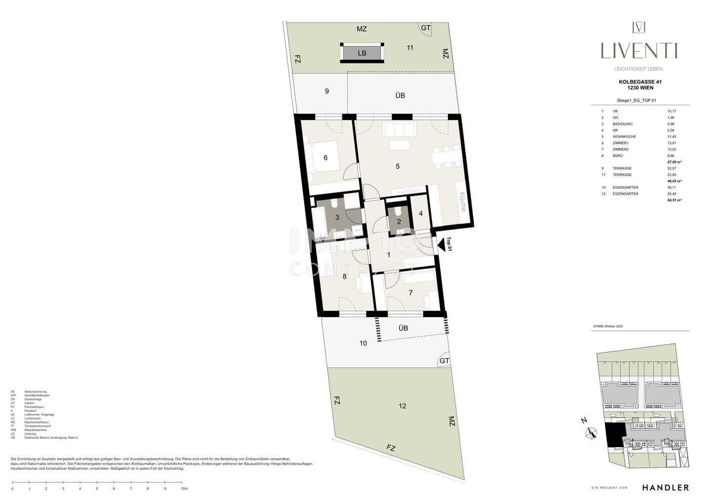 Garden apartment with two terraces and private garden areas