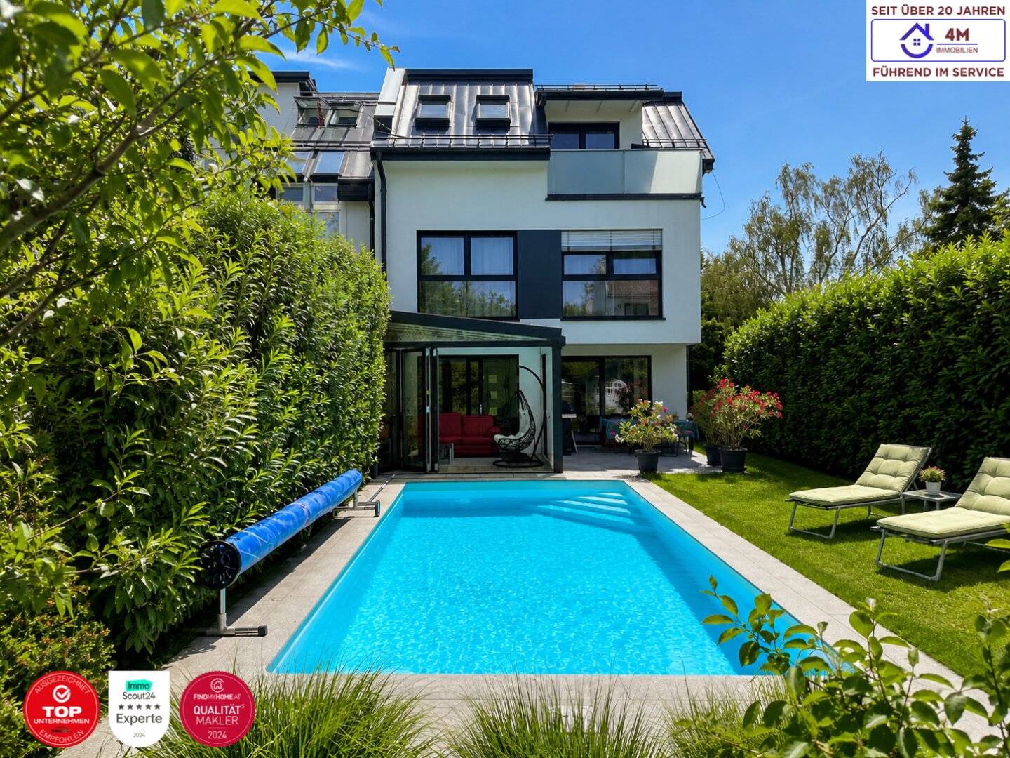 Moderne Designvilla mit Pool, Wintergarten, Kamin - Massivbau in Toplage  mit perfekter Anbindung an die U6 (550 m) und Badner Bahn (350 m)