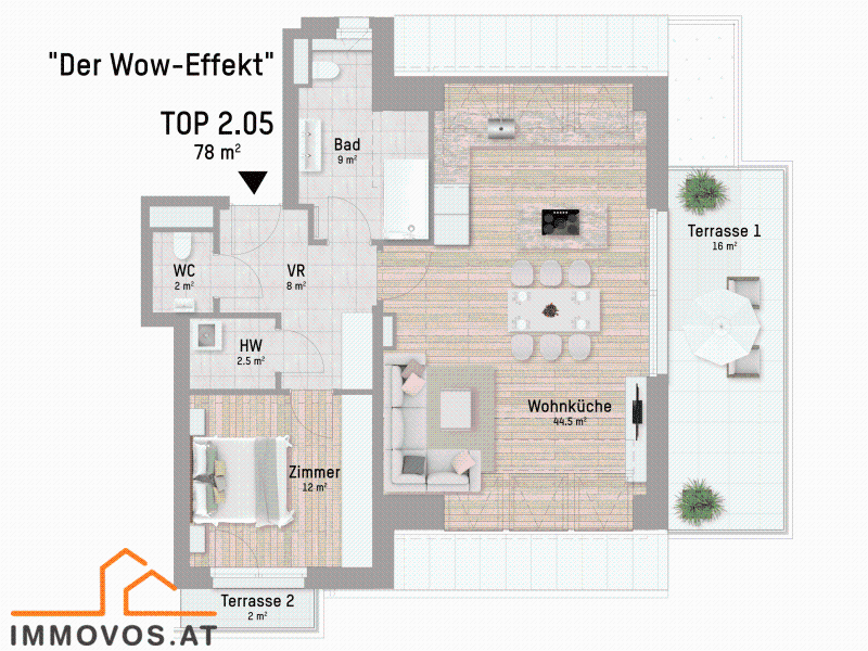 Ground floor apartment with garden and two terraces by the old Danube