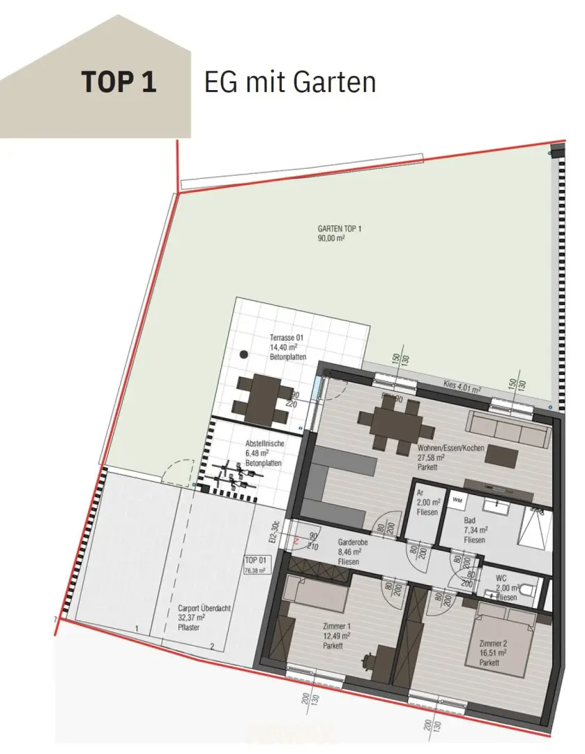 Gartenwohnung mit privatem Terrassengarten und barrierefreiem Liftzugang