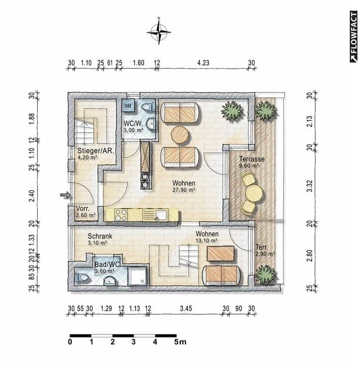 Bright Maisonette with Sunny Terrace and Distant View