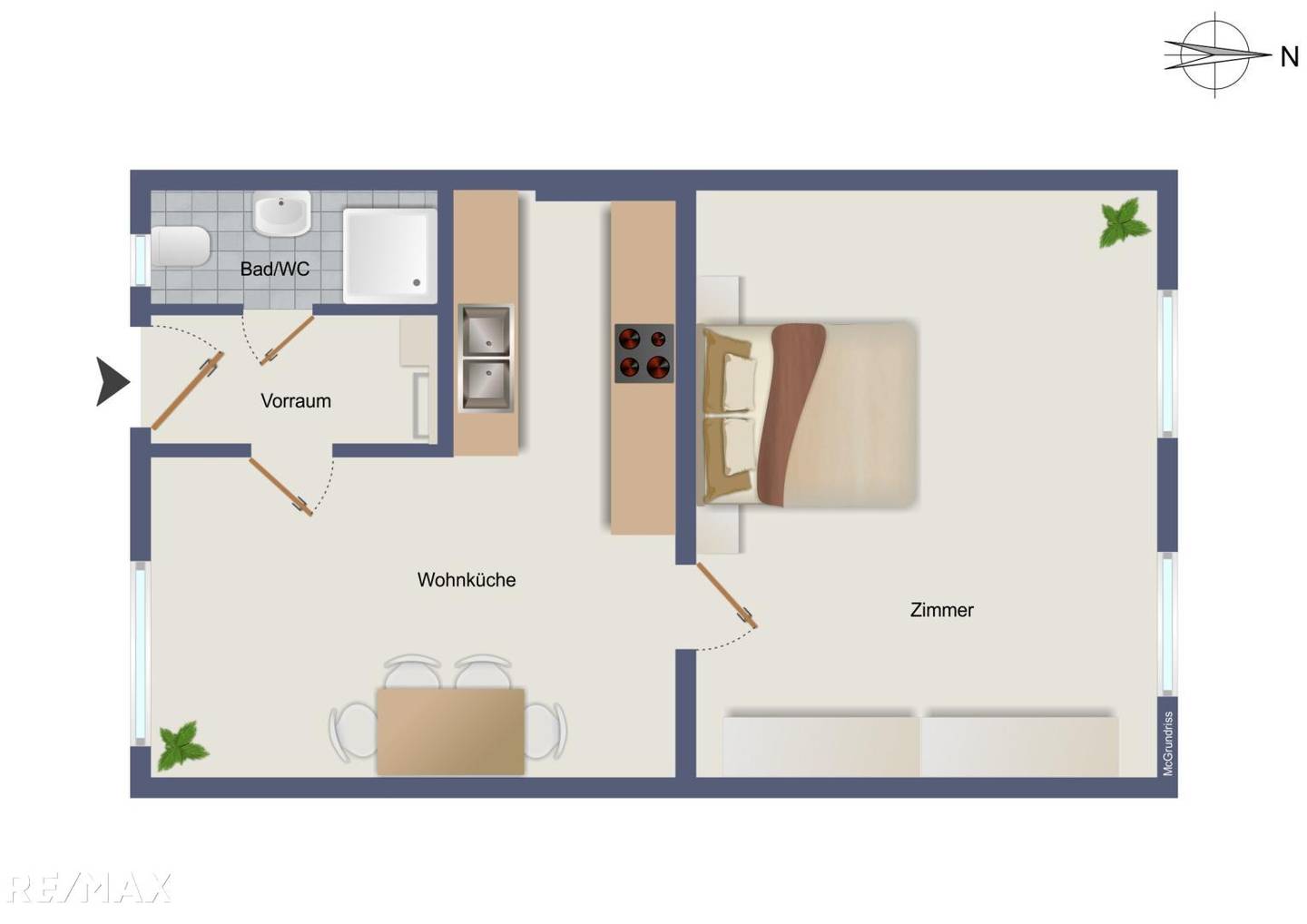 Compact apartment with fitted kitchen and infrared heating
